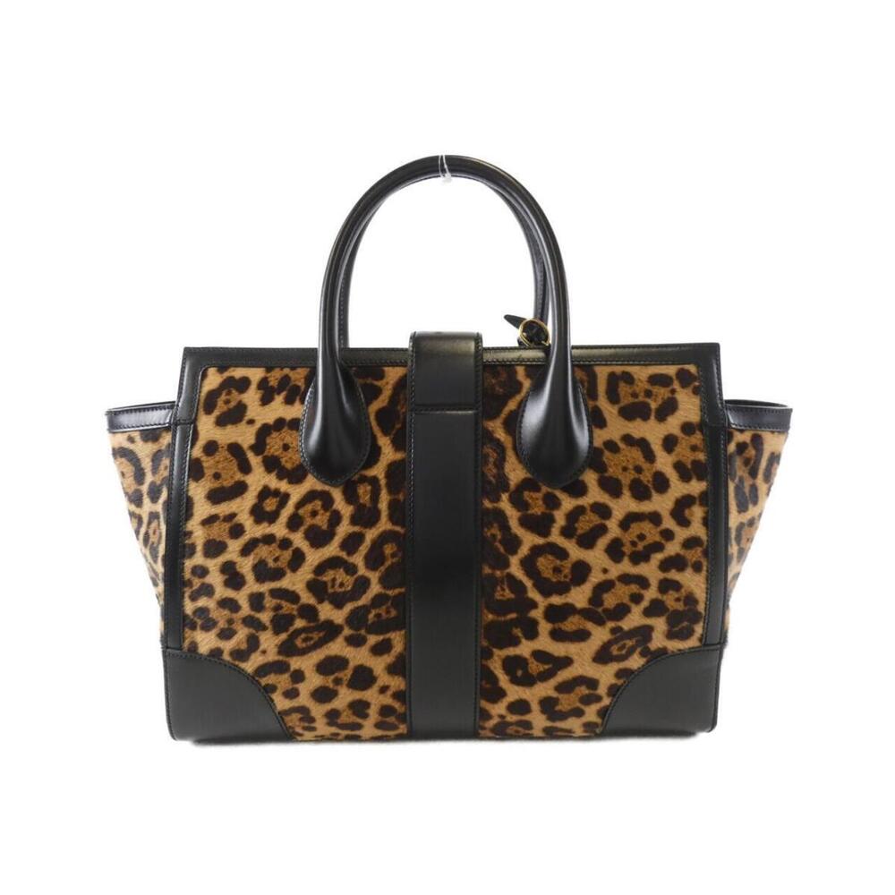 Gucci Buckle Lady bag leather black pony handle body hair leopard top Black
